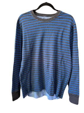 Lululemon Mens Knit Crewneck Pullover Long Sleeve Gray Blue Striped  Size L